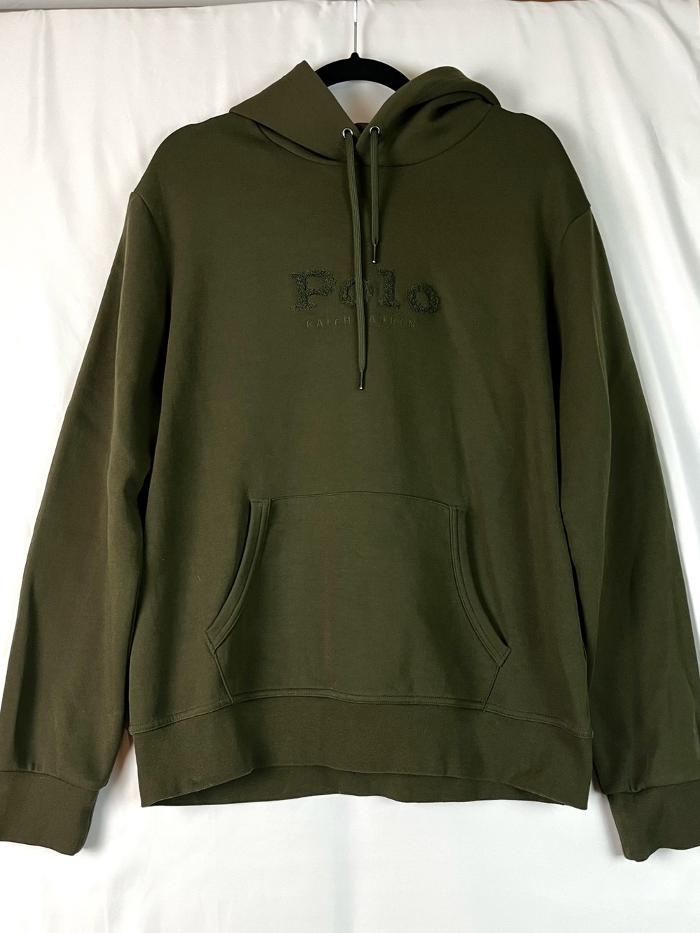 Polo Ralph Lauren Logo Big Pony Double-knit Hoodie Men’s L Olive Green FLAW
